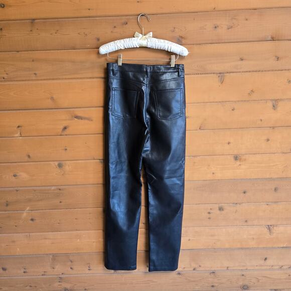 Aritzia Wilfred Melina High Waist Vegan Leather Black Straight Leg Trouser Pant - Picture 3 of 6